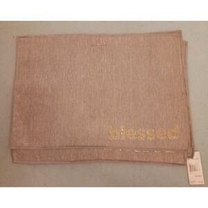 NEW Magaschoni Home Gray Velvet Rhinestone Studded "Blessed" Placemats, Set of 4